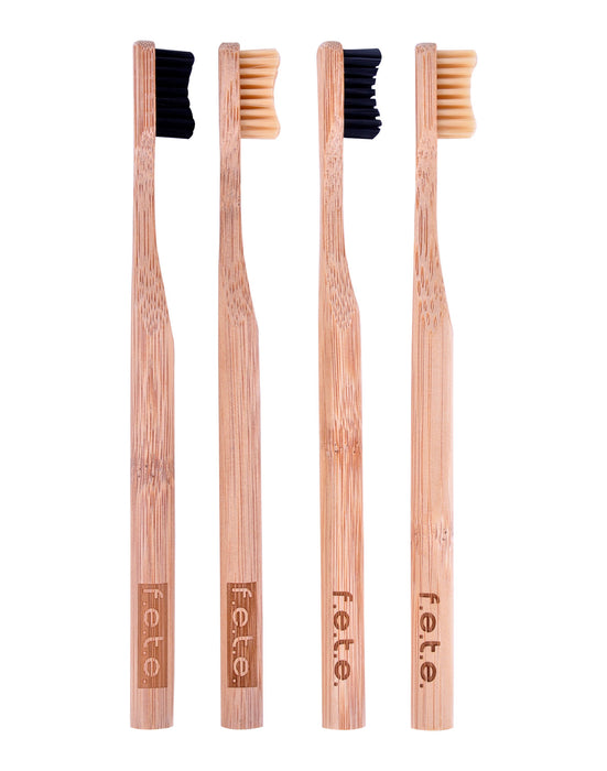 f.e.t.e. Multipack Bamboo Toothbrushes - Charcoal & Natural - Medium Bristle