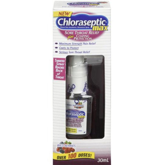 Chloraseptic Max Sore Throat Spray plus Coating Protection - Wild Berry