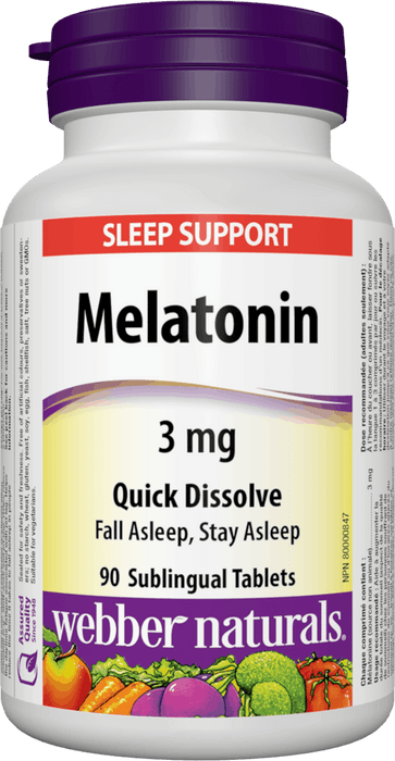 Webber Naturals Melatonin 3 mg Quick Dissolve Sublingual Tablet - Peppermint