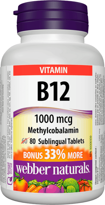 Webber Naturals Vitamin B12 Methylcobalamin 1000 mcg Sublingual Tablets
